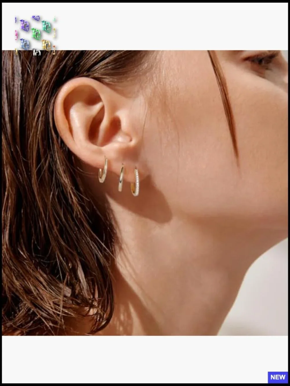 Huggie Hoop Earrings Set 3 Pairs Gold Plated Cubic Zirconia Dainty Lightweight